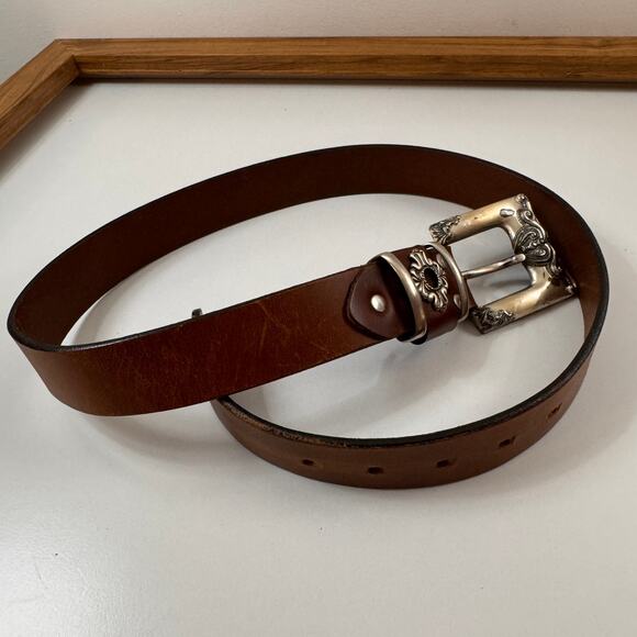Tobacco Road USA Women\'s Belt Brown Leather Keeper Loop Silver Nickel Buckle main image 4